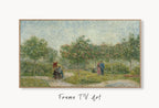 Samsung Frame TV Art 4K Garden with Lovers Famous Painting by Vincent van Gogh. Instant Download van Gogh Art for the Frame TV. Vintage Art displayed on Samsung Frame TV on a living room wall.