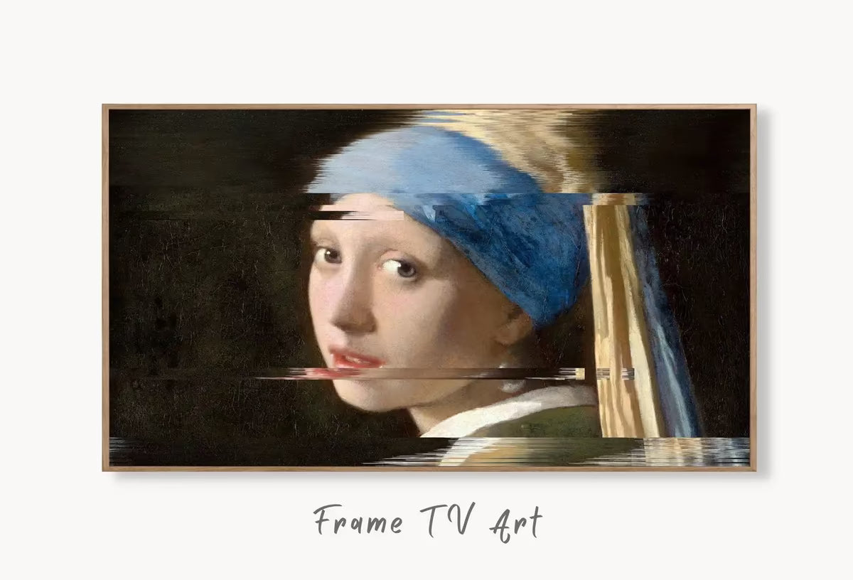 Samsung Frame TV Art 4K Girl With Pearl Earring Altered Classic Painting. Glitch Art for Frame TV. Altered Vintage Home Decor. TV Art – Frame TV  Art