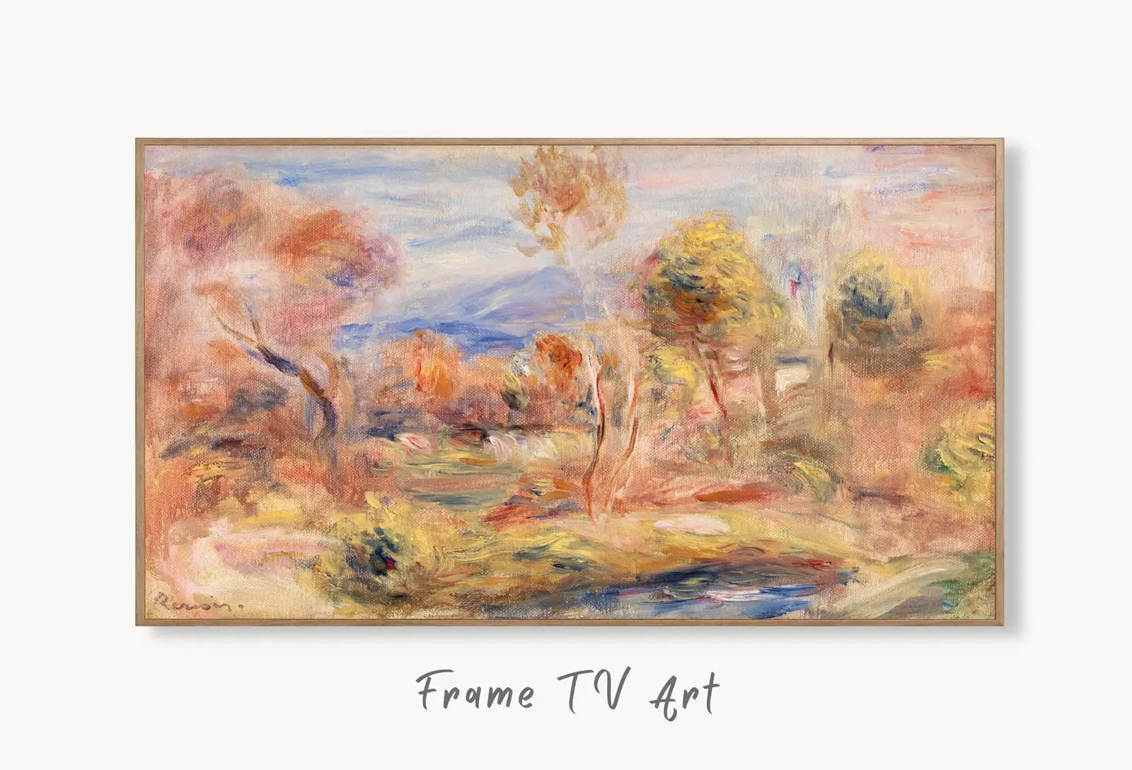 Samsung Frame TV Art 4K Glade (Clairière) by Auguste Renoir. Famous Antique Oil Painting. Landscape Vintage Impressionist Art for Frame TV displayed on Samsung Frame TV on a living room wall.