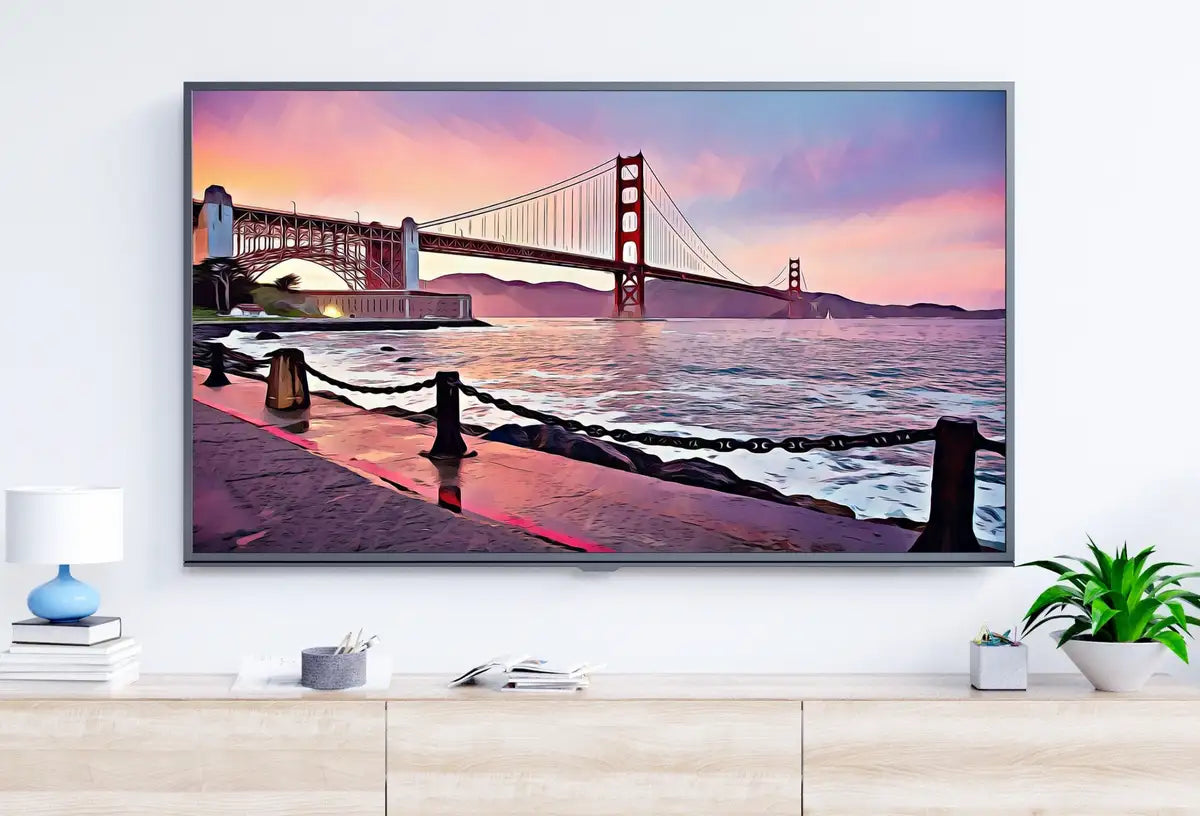 Detail view of artwork from Samsung Frame TV Art 4K Golden Gate Bridge Digital Painting. Instant Download Art for TV. Colorful Frame TV Art. (variation 2)