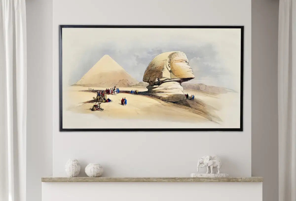 Detail view of artwork from Samsung Frame TV Art 4K Great Sphinx & Pyramids Ancient Egyptian Wall Art. Instant Download Antique Vintage Egyptian Art for Frame TV. (variation 2)