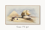 Samsung Frame TV Art 4K Great Sphinx & Pyramids Ancient Egyptian Wall Art. Instant Download Antique Vintage Egyptian Art for Frame TV displayed on Samsung Frame TV on a living room wall.
