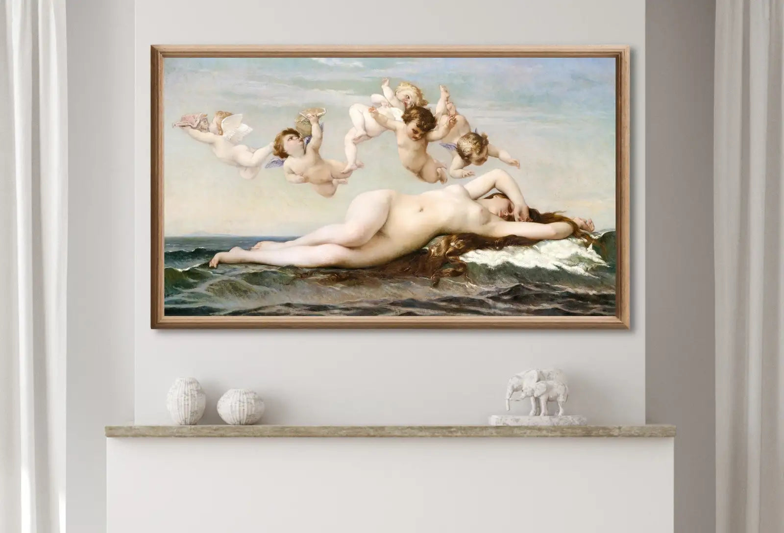 Detail view of artwork from Samsung Frame TV Art 4K Greek Mythology Art Birth of Venus Vintage Painting. Instant Download Antique Nude Greek Goddess Art for Frame TV. (variation 2)