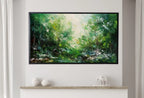 Detail view of artwork from Samsung Frame TV Art 4K Green Forest Abstract Textured Landscape Painting. Instant Download. Forest Art for Samsung Frame TV. Art for TV. (variation 2)