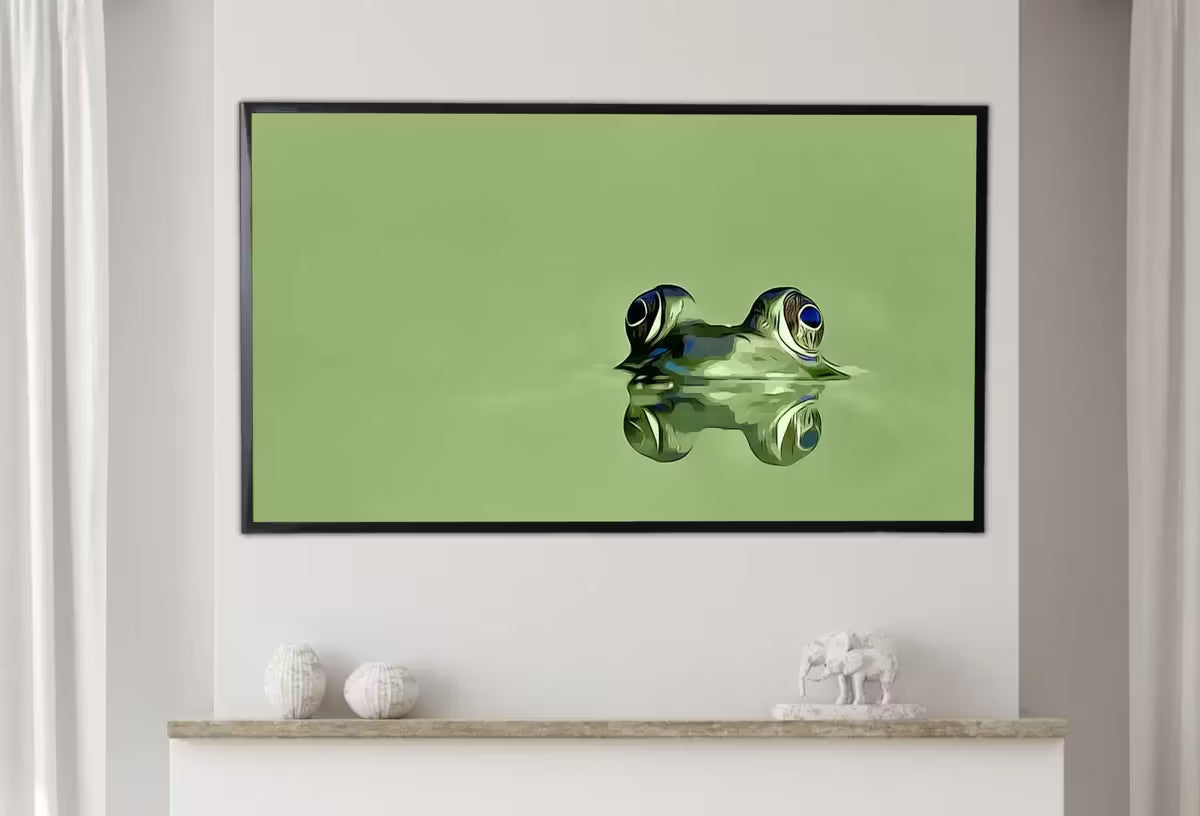 Samsung Frame TV Art 4K Green Frog Sitting in Pond Digital Painting. Instant Download Frog Art for the Samsung Frame TV. Green Art for TV – Frame TV  Art
