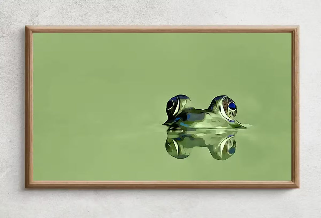 Samsung Frame TV Art 4K Green Frog Sitting in Pond Digital Painting. Instant Download Frog Art for the Samsung Frame TV. Green Art for TV – Frame TV  Art