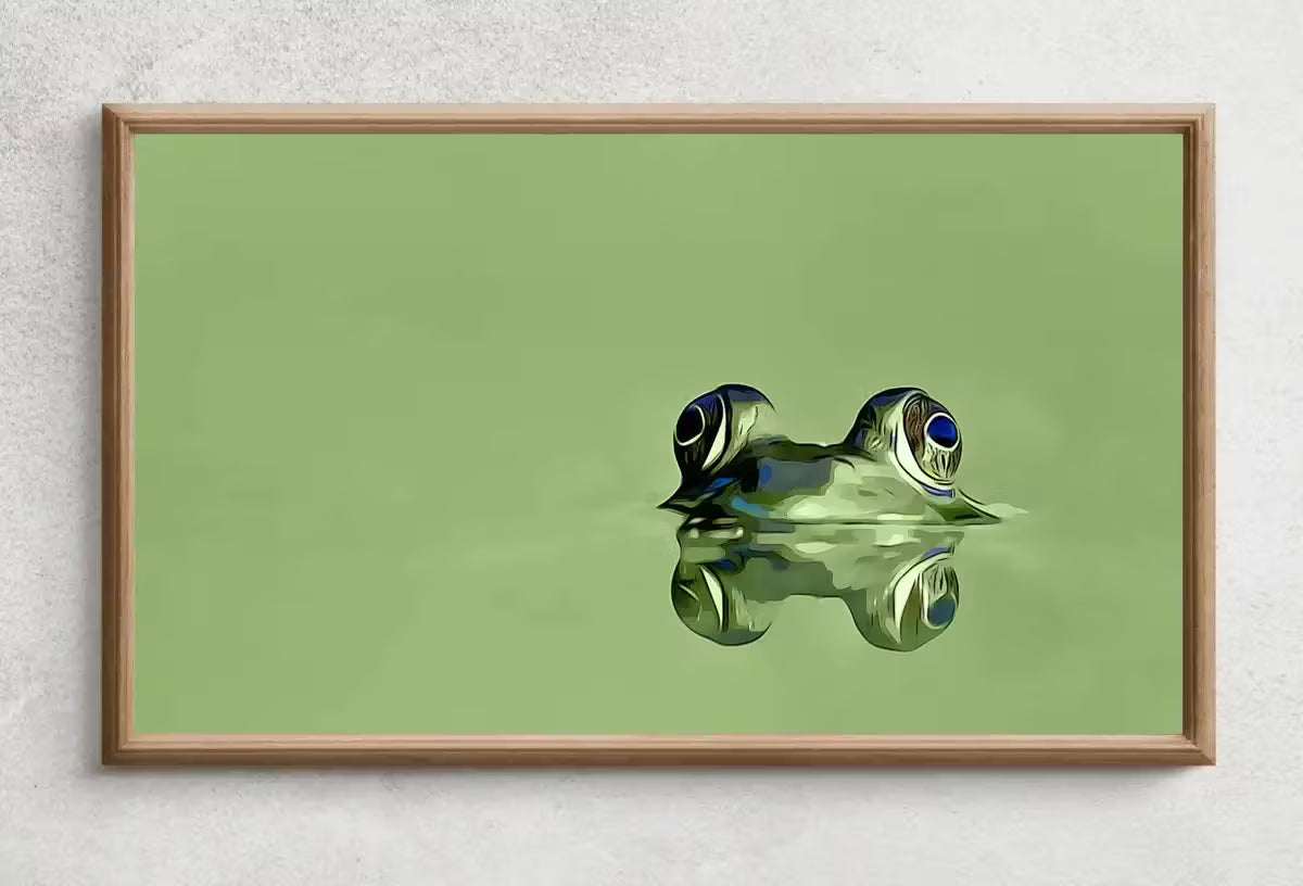 Samsung Frame TV Art 4K Green Frog Sitting in Pond Digital Painting. Instant Download Frog Art for the Samsung Frame TV. Green Art for TV – Frame TV  Art