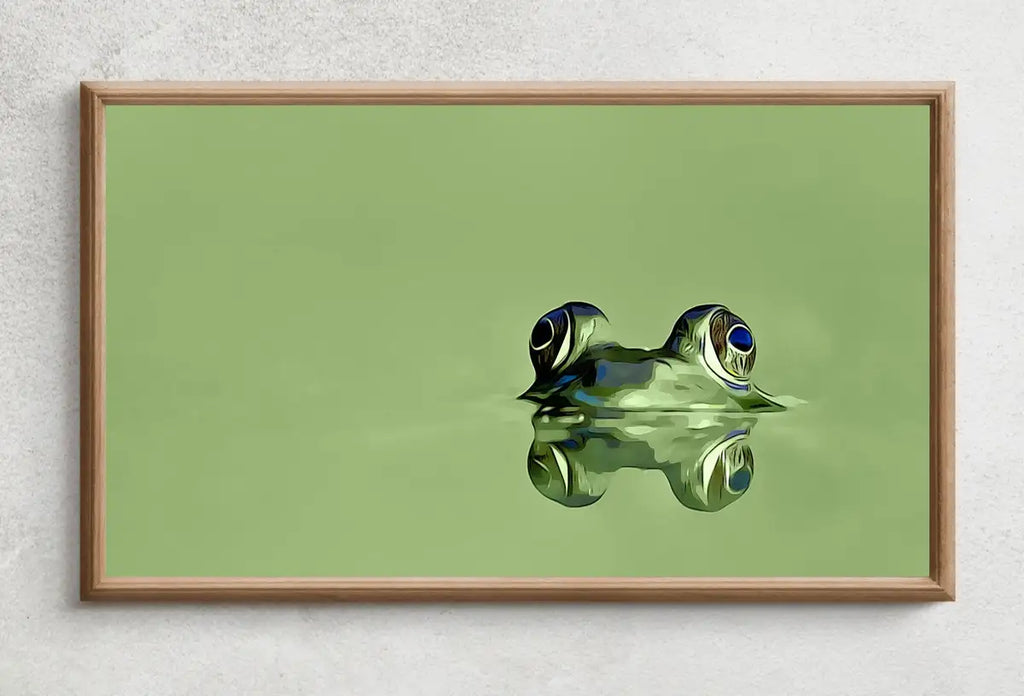Detail view of artwork from Samsung Frame TV Art 4K Green Frog Sitting in Pond Digital Painting. Instant Download Frog Art for the Samsung Frame TV. Green Art for TV. (variation 2)