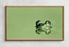 Detail view of artwork from Samsung Frame TV Art 4K Green Frog Sitting in Pond Digital Painting. Instant Download Frog Art for the Samsung Frame TV. Green Art for TV. (variation 2)