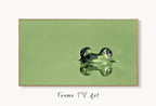 Samsung Frame TV Art 4K Green Frog Sitting in Pond Digital Painting. Instant Download Frog Art for the Samsung Frame TV. Green Art for TV displayed on Samsung Frame TV on a living room wall.