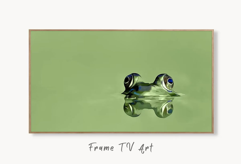 Samsung Frame TV Art 4K Green Frog Sitting in Pond Digital Painting. Instant Download Frog Art for the Samsung Frame TV. Green Art for TV – Frame TV  Art