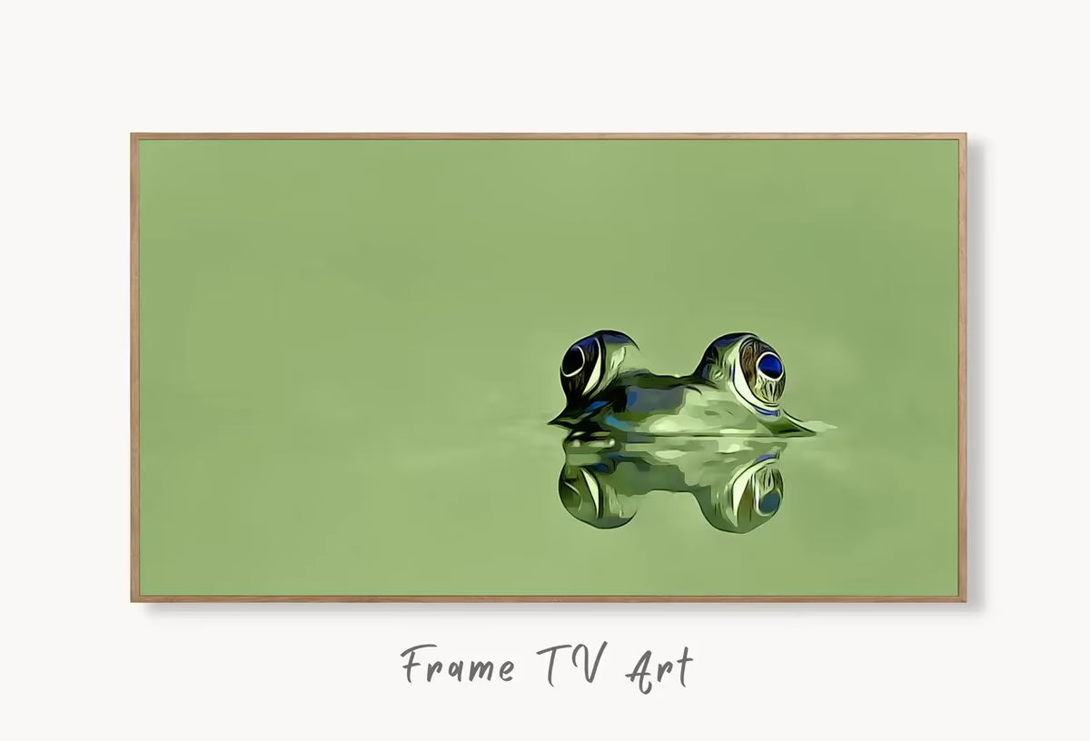 Samsung Frame TV Art 4K Green Frog Sitting in Pond Digital Painting. Instant Download Frog Art for the Samsung Frame TV. Green Art for TV – Frame TV  Art
