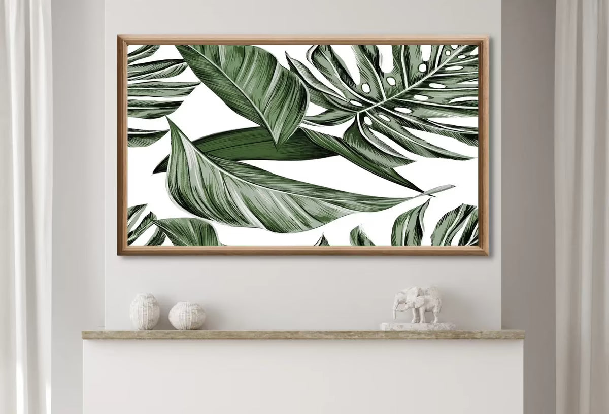 Samsung Frame TV Art 4K Green Tropical Leaves Botanical Wall Art. Instant Download Nature Digital Painting. Palm Leaf Art for the Frame TV – Frame TV  Art