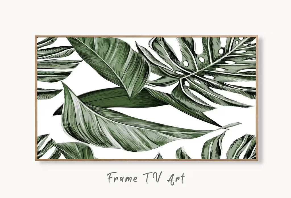 Samsung Frame TV Art 4K Green Tropical Leaves Botanical Wall Art. Instant Download Nature Digital Painting. Palm Leaf Art for the Frame TV – Frame TV  Art