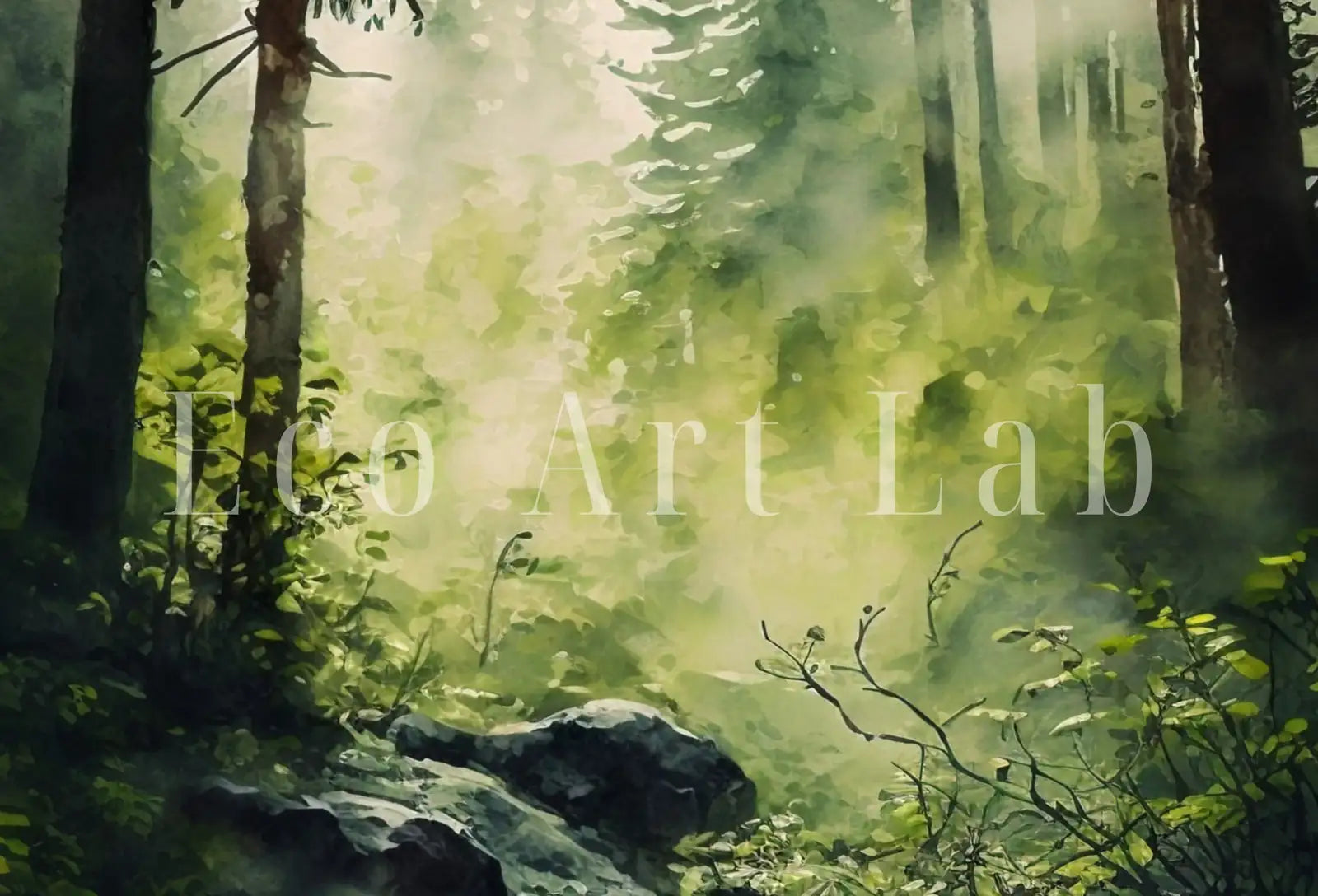 Art pour TV Frame 4K, peinture de paysage forestier vert à l’aquarelle, art de forêt dense à télécharger instantanément pour TV Frame