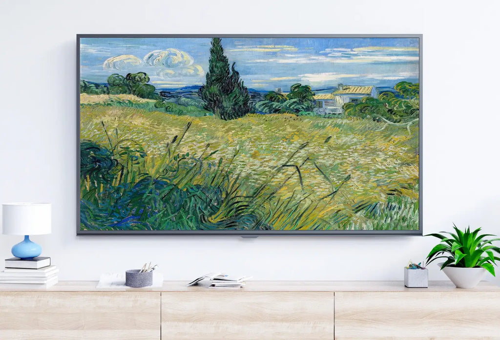 Included artwork preview showing first selection of artworks from Samsung Frame TV Art 4K Green Wheat Field with Cypress Famous Painting by Vincent van Gogh. Instant Download Landscape for the Frame TV.