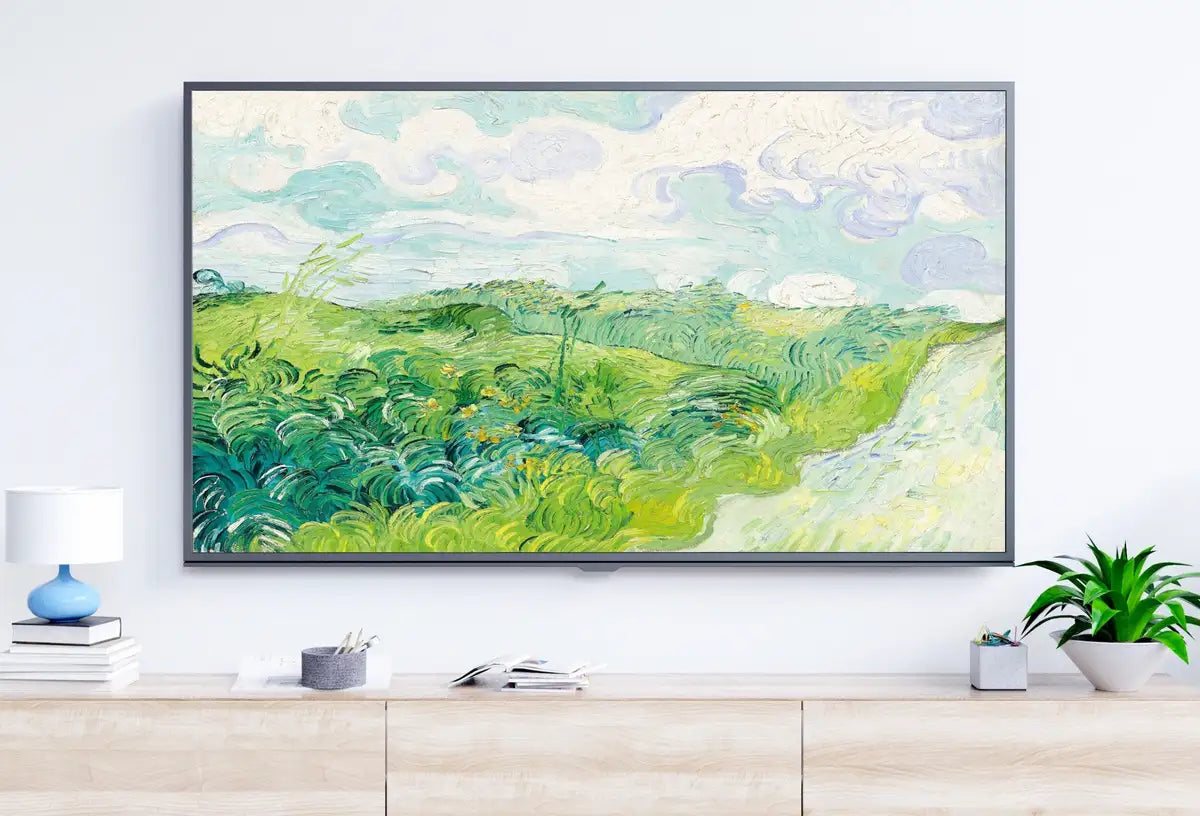 Detail view of artwork from Samsung Frame TV Art 4K Green Wheat Fields Famous Painting by Vincent van Gogh. Instant Download van Gogh Spring Landscape for the Frame TV.. (variation 2)