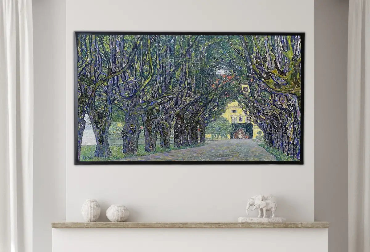 Detail view of artwork from Samsung Frame TV Art 4K Gustav Klimt Avenue in the Park Famous Art Nouveau Painting. Antique Classic Klimt Art for Frame TV. Downloadable. (variation 2)