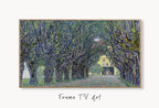 Samsung Frame TV Art 4K Gustav Klimt Avenue in the Park Famous Art Nouveau Painting. Antique Classic Klimt Art for Frame TV. Downloadable displayed on Samsung Frame TV on a living room wall.