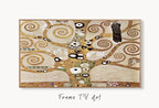 Samsung Frame TV Art 4K Gustav Klimt Famous Tree of Life Vintage Art Nouveau Painting. Instant Download Antique Tree of Life Frame TV Art displayed on Samsung Frame TV on a living room wall.