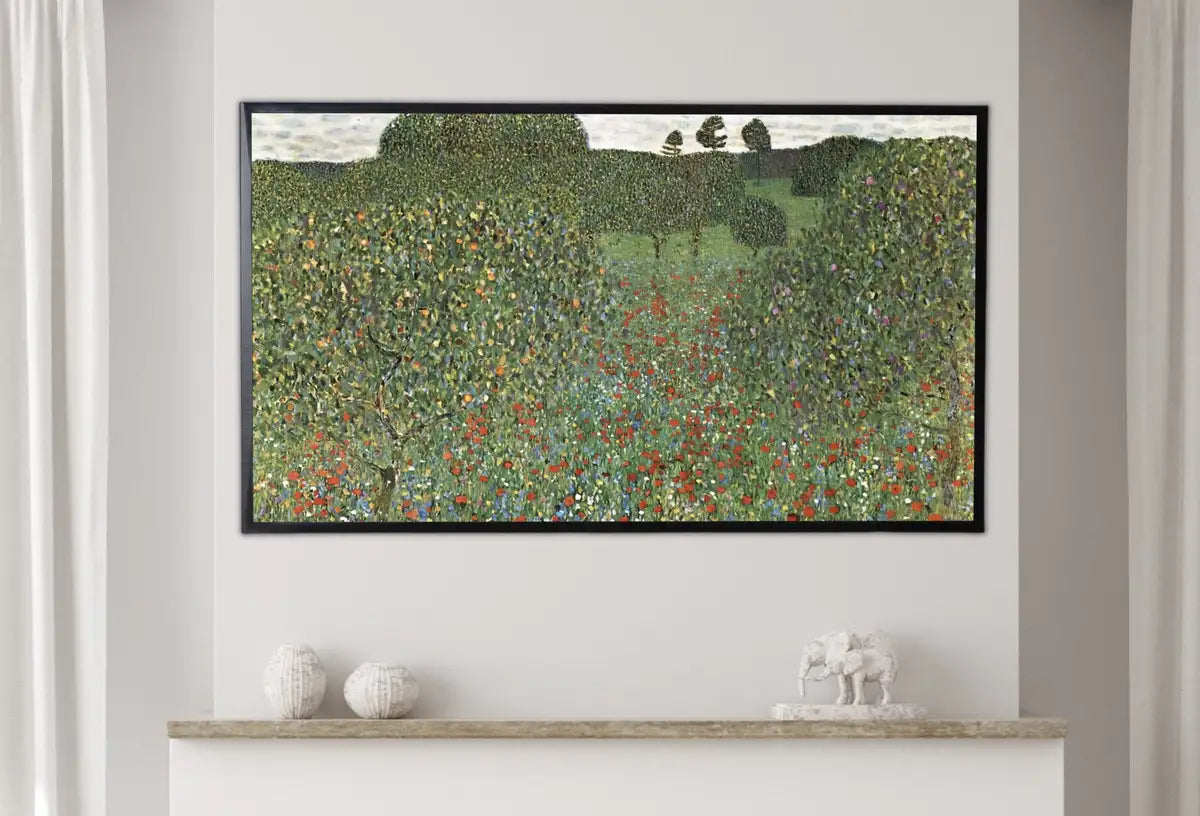 Detail view of artwork from Samsung Frame TV Art 4K Gustav Klimt Flower Field Famous Art Nouveau Painting. Antique Floral Classic Klimt Art for Frame TV. Downloadable. (variation 2)