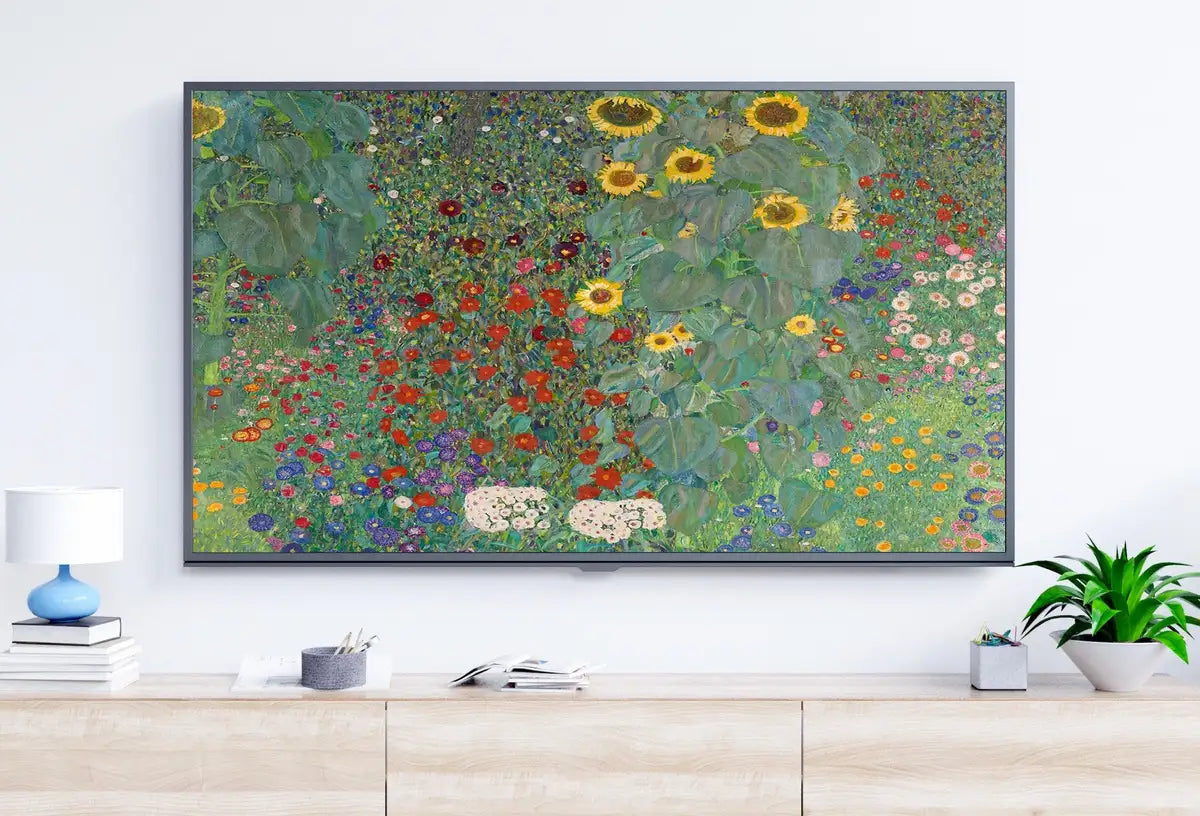 Detail view of artwork from Samsung Frame TV Art 4K Gustav Klimt Flower Garden Famous Art Nouveau Painting. Antique Floral Classic Klimt Art for Frame TV. Downloadable. (variation 2)