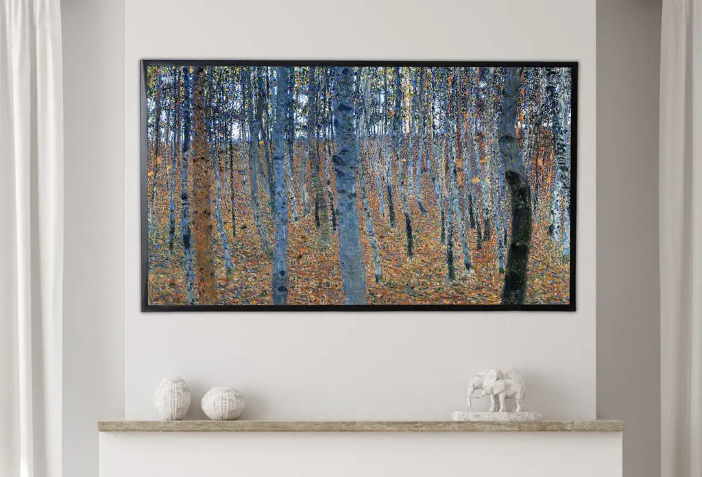 Detail view of artwork from Samsung Frame TV Art 4K Gustav Klimt Forest Trees Famous Art Nouveau Painting. Antique Nature Classic Klimt Art for Frame TV. Downloadable. (variation 2)