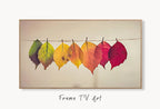 Tableau automnal avec feuilles suspendues : Téléchargement instantané d’une œuvre d’art automnale pour la télévision Frame. Parfait pour une ambiance naturelle.