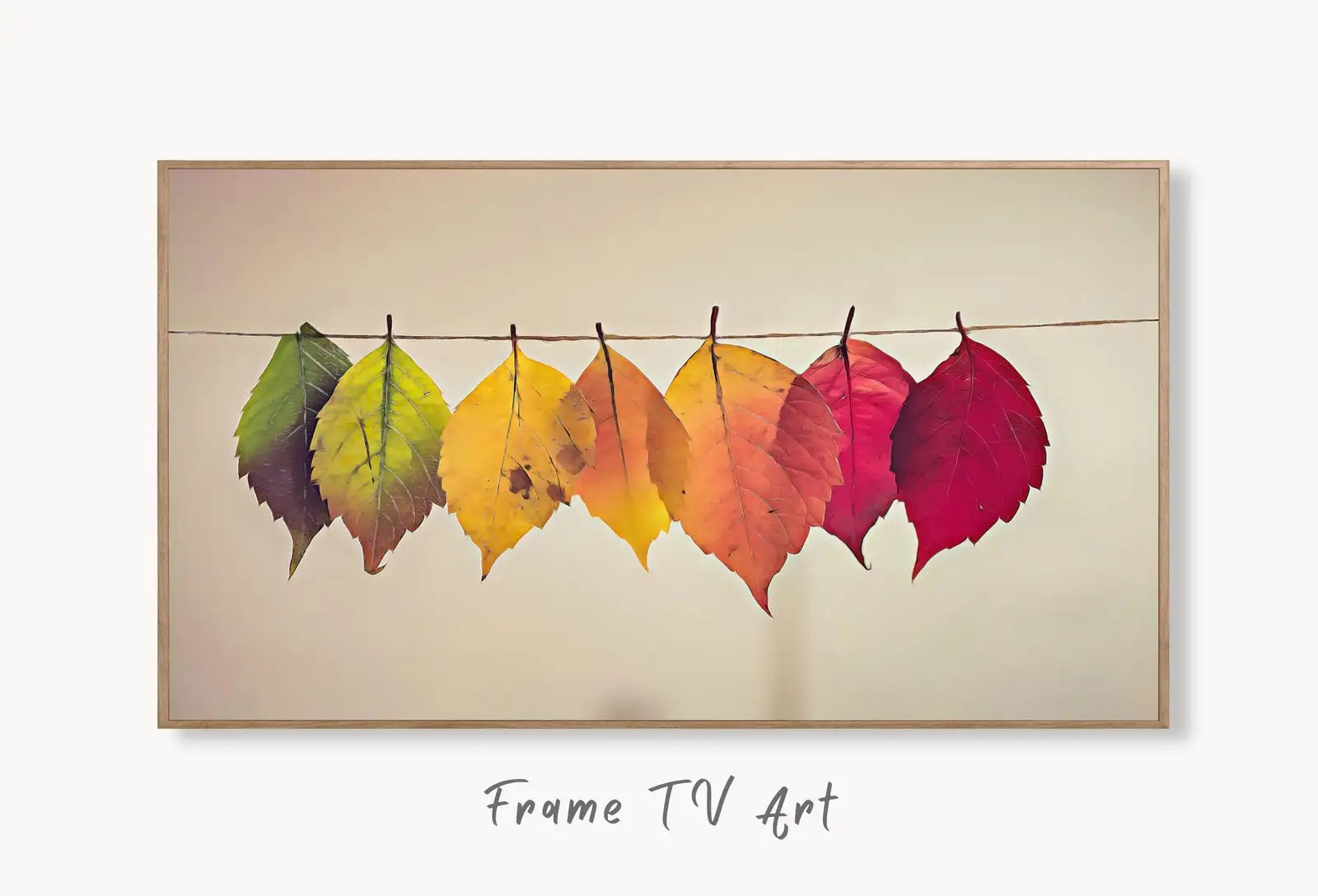 Tableau automnal avec feuilles suspendues : Téléchargement instantané d’une œuvre d’art automnale pour la télévision Frame. Parfait pour une ambiance naturelle.