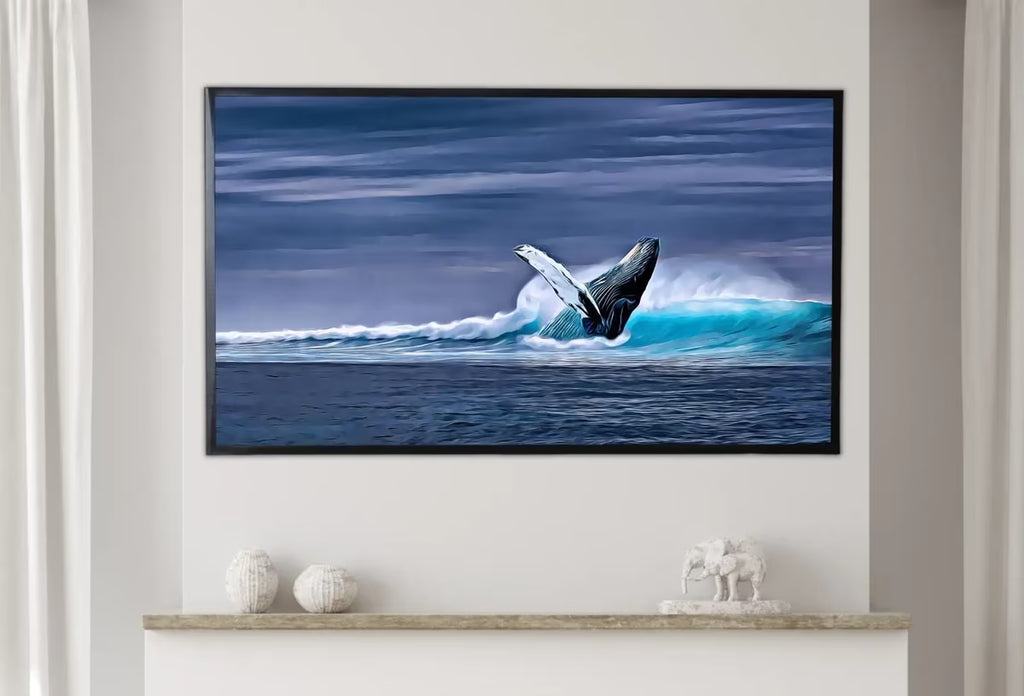 Samsung Frame TV Art 4K Humpback Whale Art Digital Painting. Instant Download Jumping Whale Ocean Art. Digital Whale Art for Frame TV – Frame TV  Art