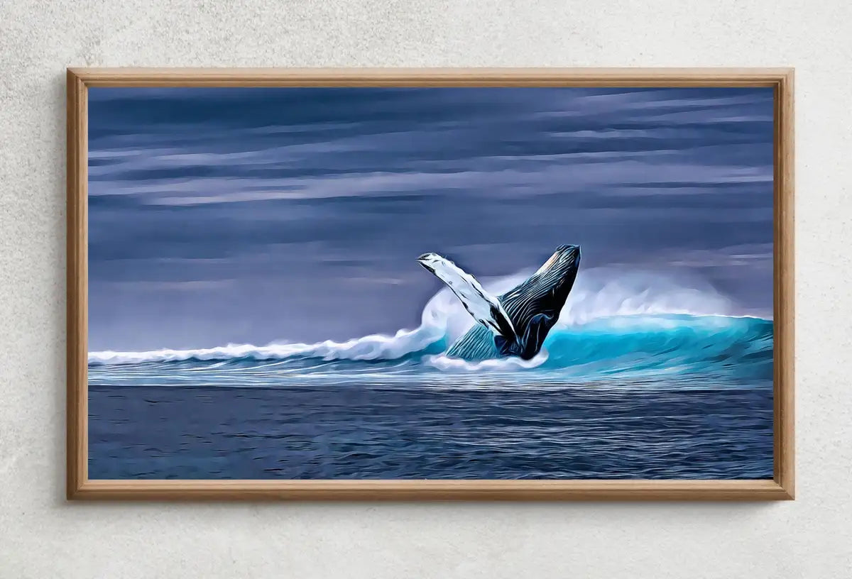 Detail view of artwork from Samsung Frame TV Art 4K Humpback Whale Art Digital Painting. Instant Download Jumping Whale Ocean Art. Digital Whale Art for Frame TV. (variation 2)