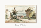 Samsung Frame TV Art 4K Impressionist Road in Versailles Vintage Painting. Instant Download Vintage Nature Art for Samsung Frame TV. TV Art displayed on Samsung Frame TV on a living room wall.