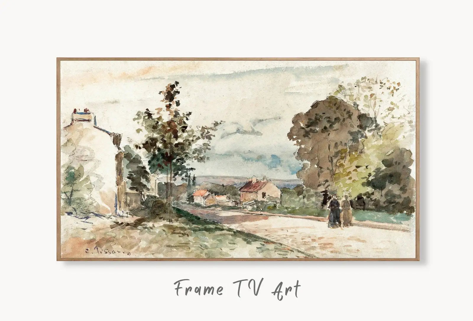 Samsung Frame TV Art 4K Impressionist Road in Versailles Vintage Painting. Instant Download Vintage Nature Art for Samsung Frame TV. TV Art displayed on Samsung Frame TV on a living room wall.