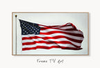 Samsung Frame TV Art 4K Independence Day 4th of July Decor. Patriotic USA American Flag. Instant Digital Download. Art for TV displayed on Samsung Frame TV on a living room wall.