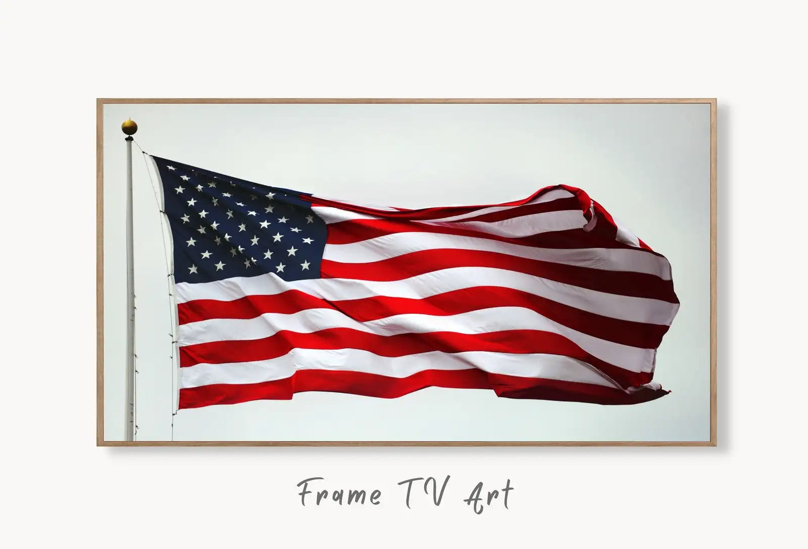 Samsung Frame TV Art 4K Independence Day 4th of July Decor. Patriotic USA American Flag. Instant Digital Download. Art for TV displayed on Samsung Frame TV on a living room wall.