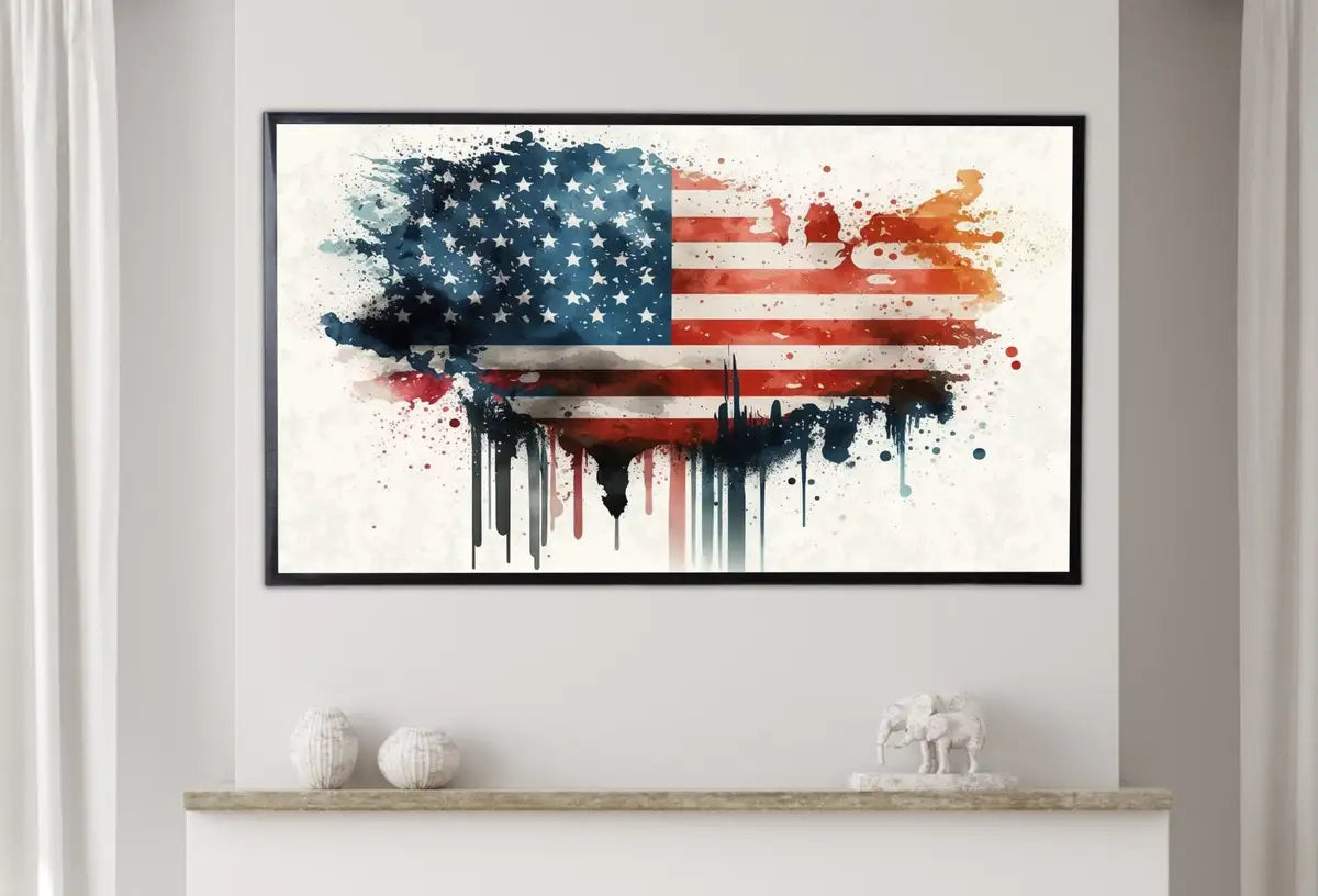 Art pour Samsung Frame TV 4K “Décoration du 4 juillet” : Drapeau américain à l’aquarelle. Téléchargement numérique instantané. Art pour la télévision.
