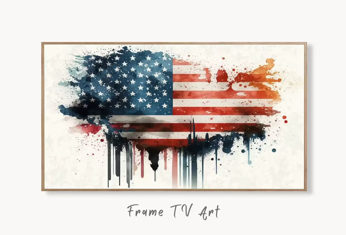 Samsung Frame TV Art 4K Independence Day 4th of July Decor. Patriotic USA American Flag Watercolor. Instant . Art for TV – Frame TV  Art