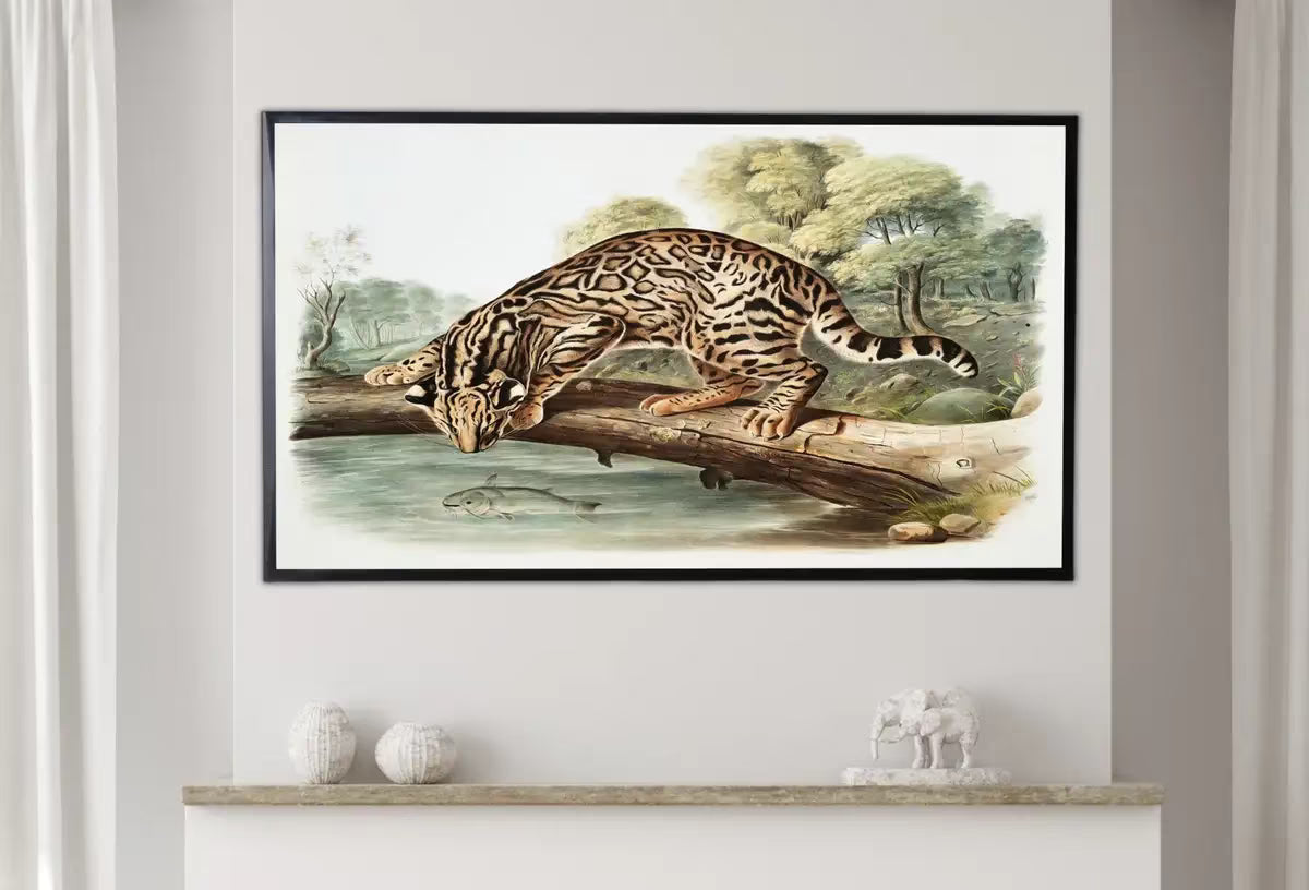 Samsung Frame TV Art 4K Leopard-Cat Vintage Painting. Instant Download Nature Animal Art for Samsung Frame TV. Leopard Art for TV – Frame TV  Art