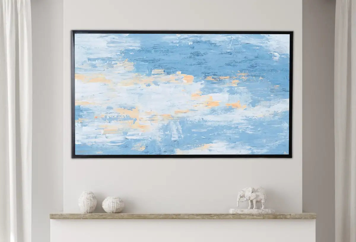 Detail view of artwork from Samsung Frame TV Art 4K Light Blue Modern Abstract Texture Painting. Minimal Abstract Art. Instant Download Cracked Paint Art for TV.. (variation 2)