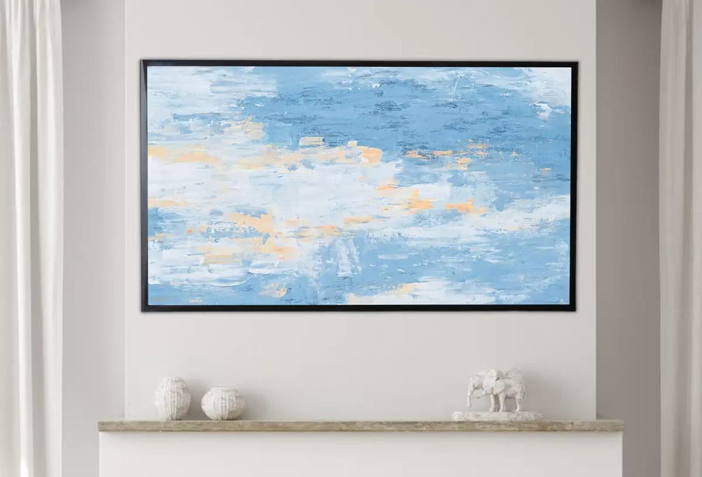 Samsung Frame TV Art 4K Light Blue Modern Abstract Texture Painting. Minimal Abstract Art. Instant Download Cracked Paint Art for TV. – Frame TV  Art