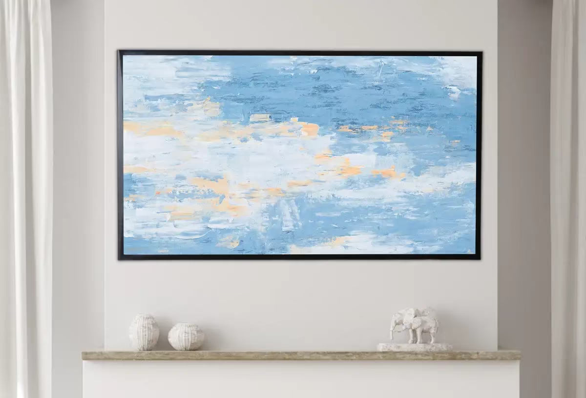 Samsung Frame TV Art 4K Light Blue Modern Abstract Texture Painting. Minimal Abstract Art. Instant Download Cracked Paint Art for TV. – Frame TV  Art