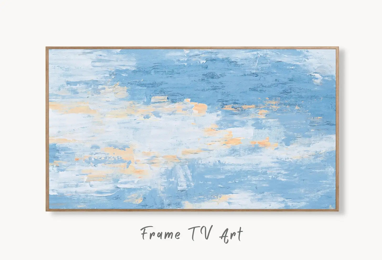 Samsung Frame TV Art 4K Light Blue Modern Abstract Texture Painting. Minimal Abstract Art. Instant Download Cracked Paint Art for TV. displayed on Samsung Frame TV on a living room wall.