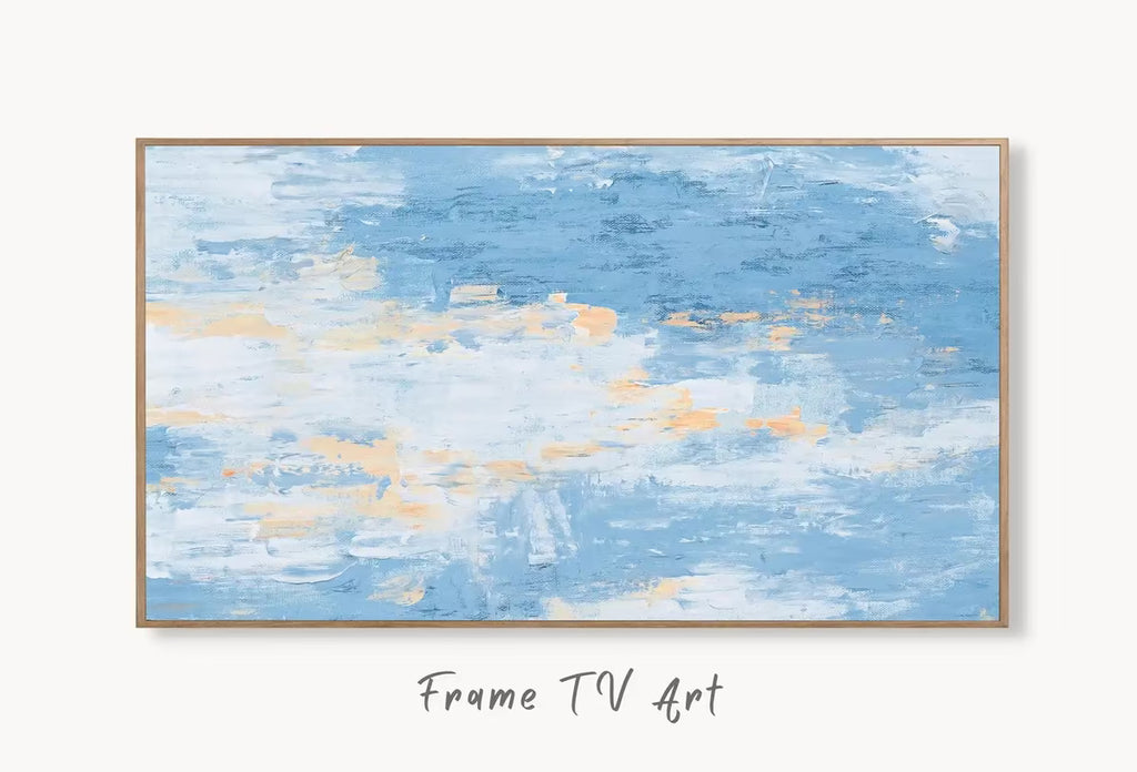 Samsung Frame TV Art 4K Light Blue Modern Abstract Texture Painting. Minimal Abstract Art. Instant Download Cracked Paint Art for TV. – Frame TV  Art