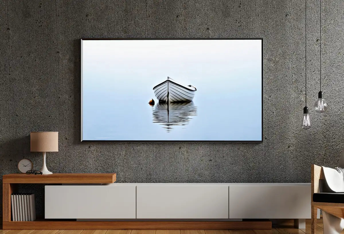 Detail view of artwork from Samsung Frame TV Art 4K Lone Boat At Sea Painting, Nautical Wall Decor. Instant Download Boat Art for the Frame TV. Minimalist Art for TV. (variation 2)