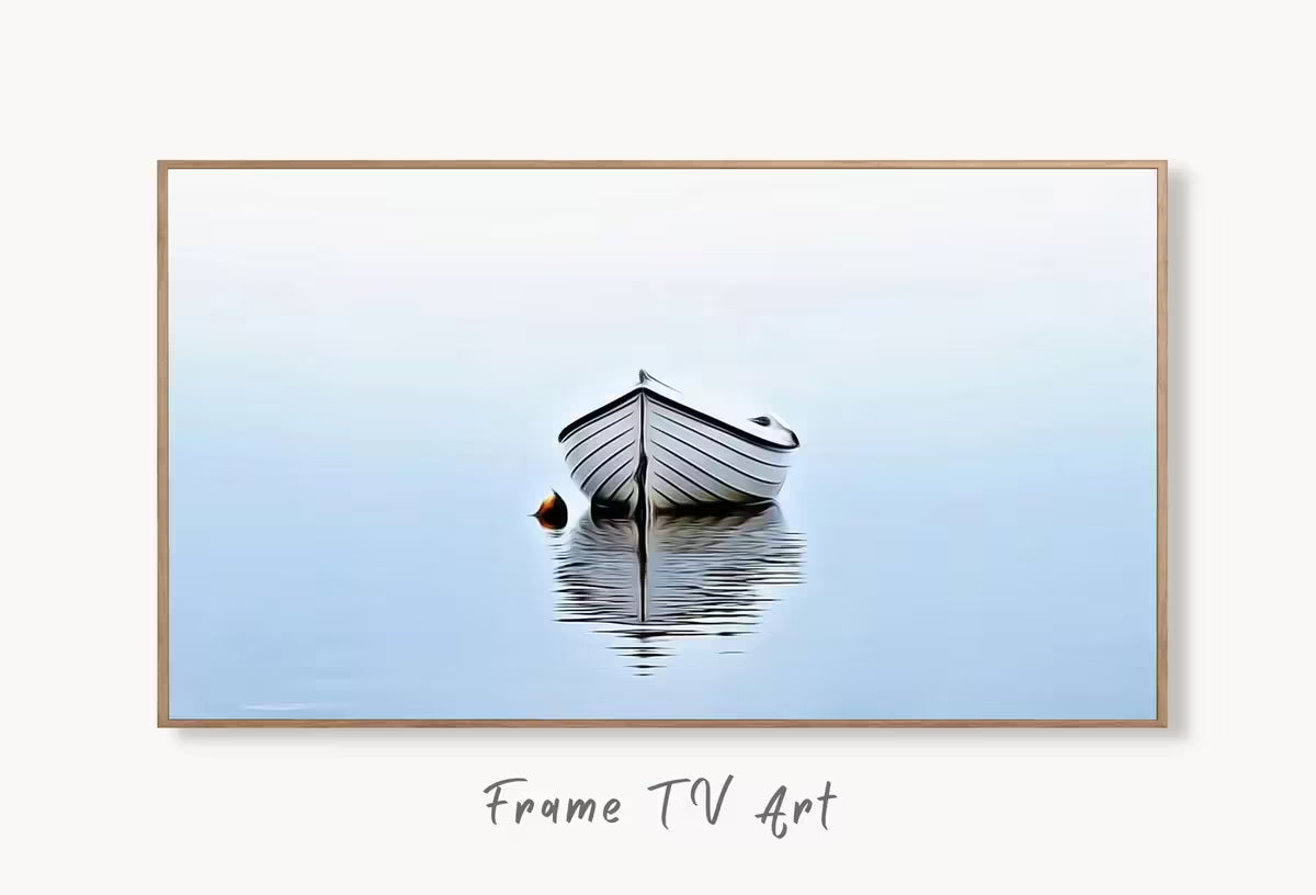 Samsung Frame TV Art 4K Lone Boat At Sea Painting, Nautical Wall Decor. Instant Download Boat Art for the Frame TV. Minimalist Art for TV – Frame TV  Art