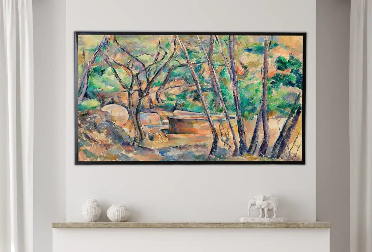 Detail view of artwork from Samsung Frame TV Art 4K Millstone & Cistern Under Tree Famous Paul Cézanne Painting. Instant Download Nature Landscape Wall Art for Frame TV. (variation 2)