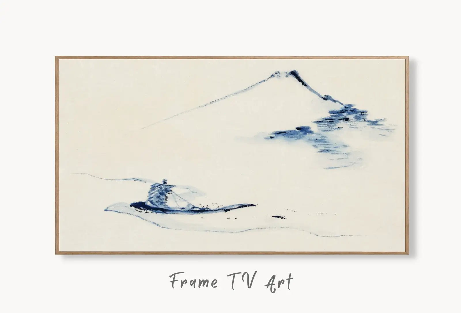Samsung Frame TV Art 4K Minimalist Mount Fuji Landscape Vintage Japanese Wall Art. Instant Download Antique Japanese Art for the Frame TV. displayed on Samsung Frame TV on a living room wall.