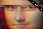Detail view of artwork from Samsung Frame TV Art 4K Mona Lisa Altered Classic Painting. Glitch Art for Frame TV. Altered Vintage Home Decor. TV Art. (variation 6)