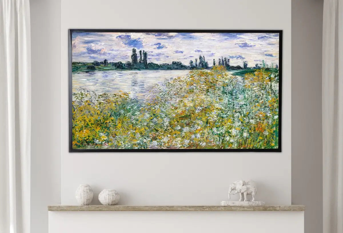 Detail view of artwork from Samsung Frame TV Art 4K Monet Flowers on The Seine Famous Painting. Instant Download Vintage Art for Samsung Frame TV. Claude Monet TV Art. (variation 2)