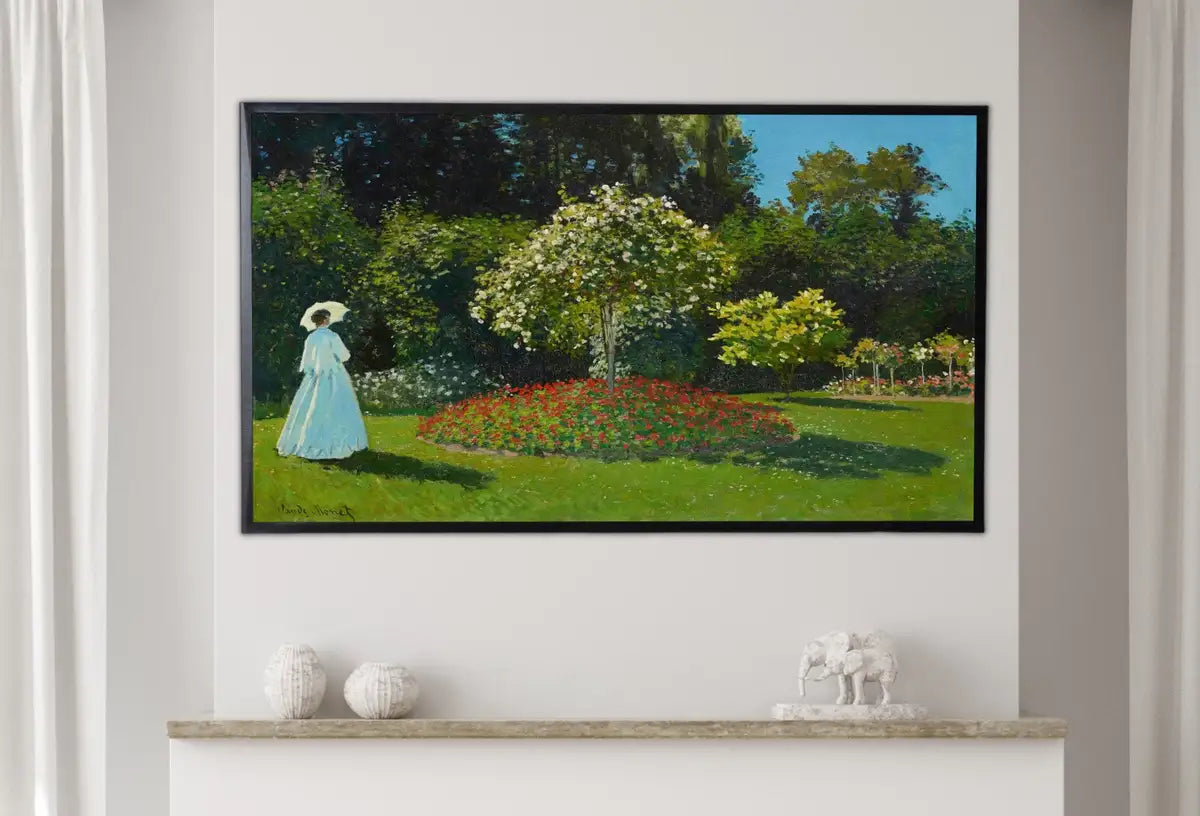Detail view of artwork from Samsung Frame TV Art 4K Monet Lady in The Garden Famous Painting. Instant Download Vintage Art for Samsung Frame TV. Claude Monet Art for TV. (variation 1)